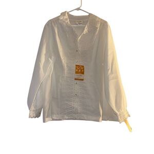 Vintage Lee‎ Mar Women's White Collared Blouse Size 44 Long Sleeve Deadstock
